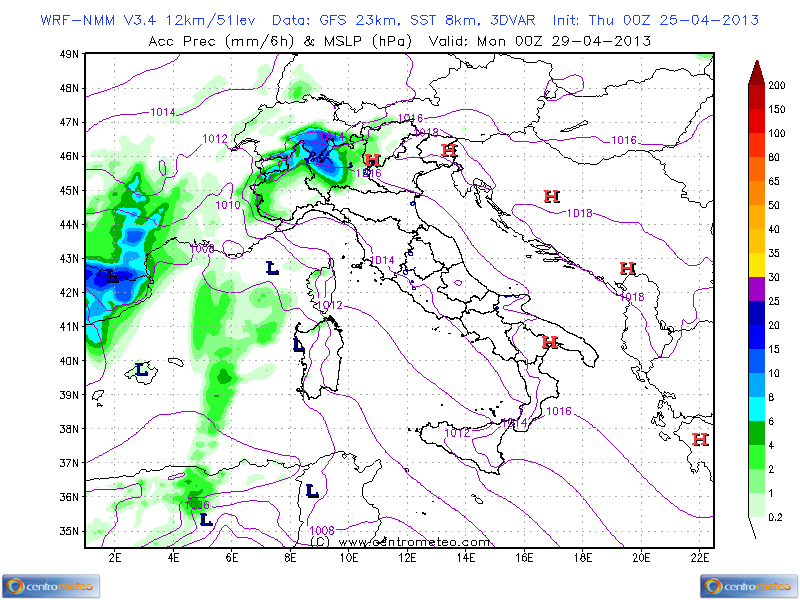 Pressione atmosferica e piogge 29 Aprile 2013