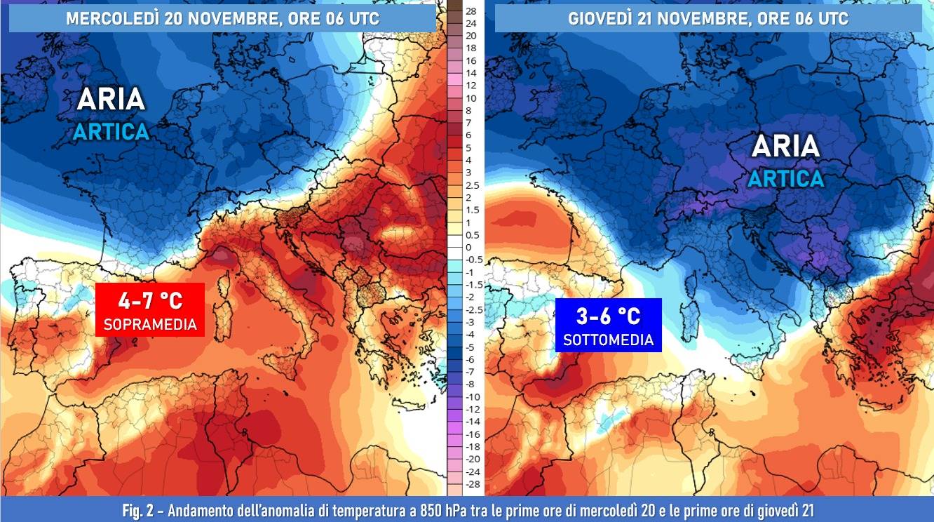 Anomalia della temperatura attesa per il 20-21 novembre 2024