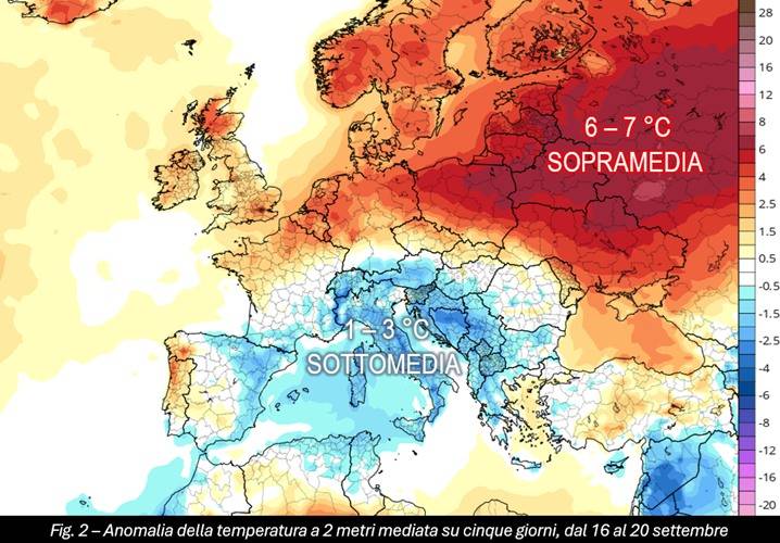 Anomalia temperature periodo 16-20 settembre 2024