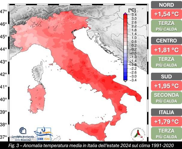 Anomalia delle temperature estate 2024