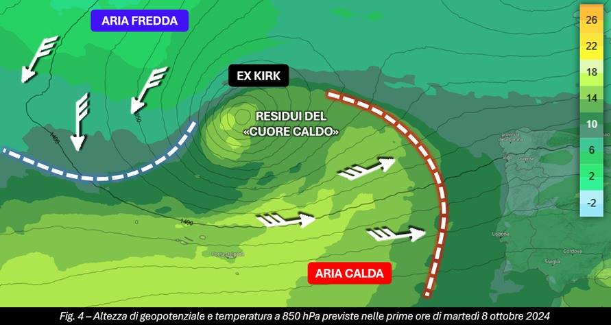 Geopotenziale e temperature per l'8 ottobre 2024