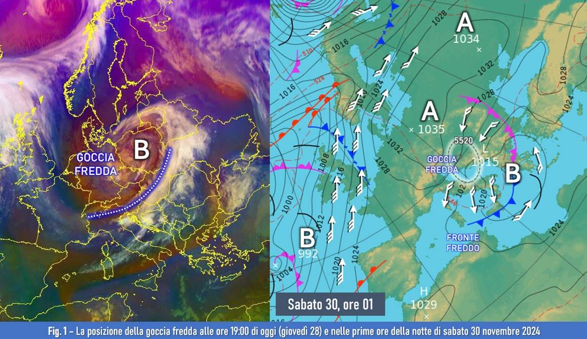 Evoluzione della goccia fredda dal 28 al 30 novembre 2024