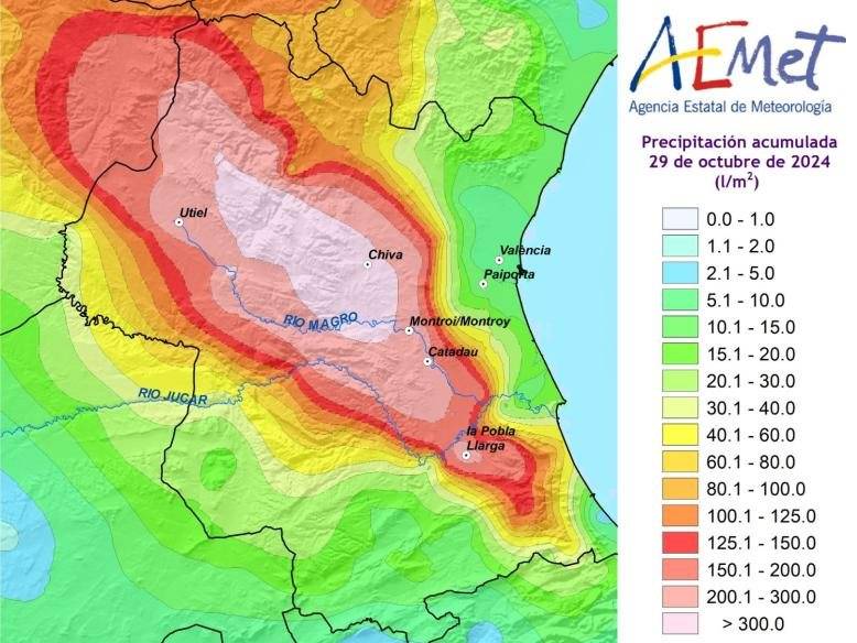 Mappa Aemet sull'accumulo delle precipitazioni