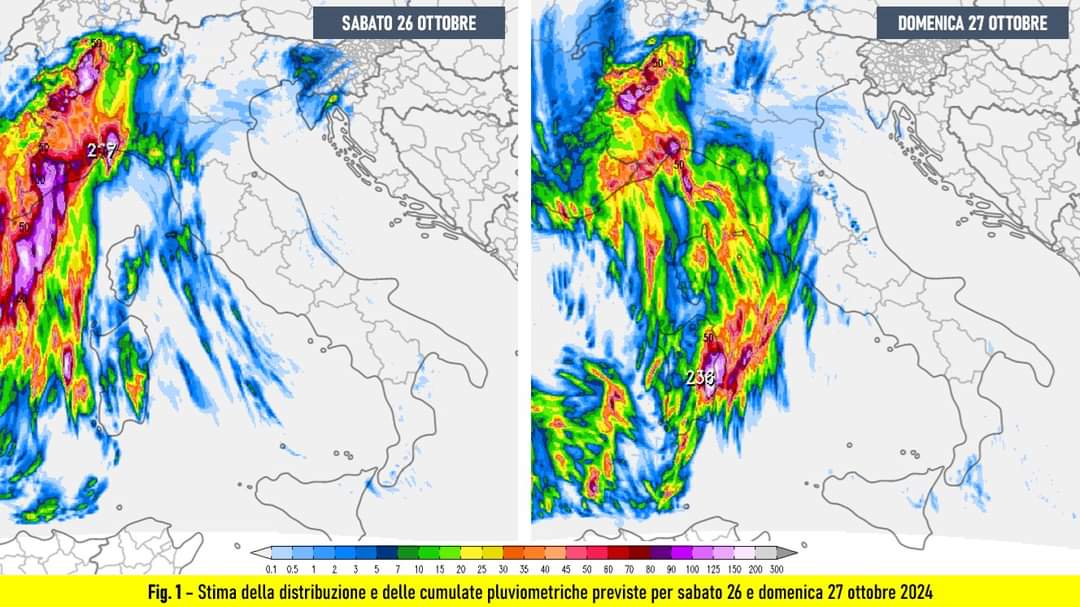 Stima delle piogge per il 26-27 ottobre 2024