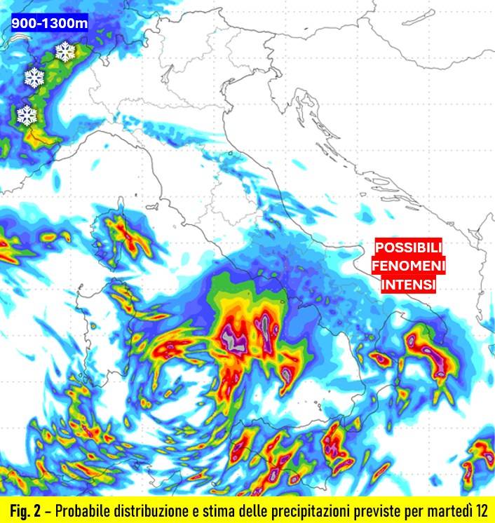 Precipitazioni attese 12 novembre 2024