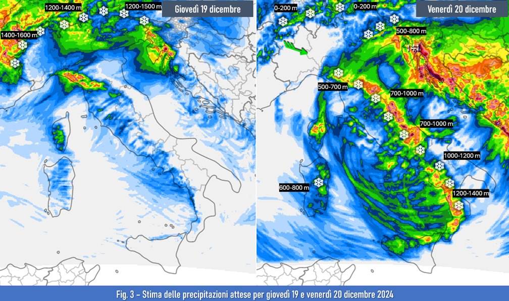 Precipitazioni attese tra il 19 e il 20 dicembre 2024