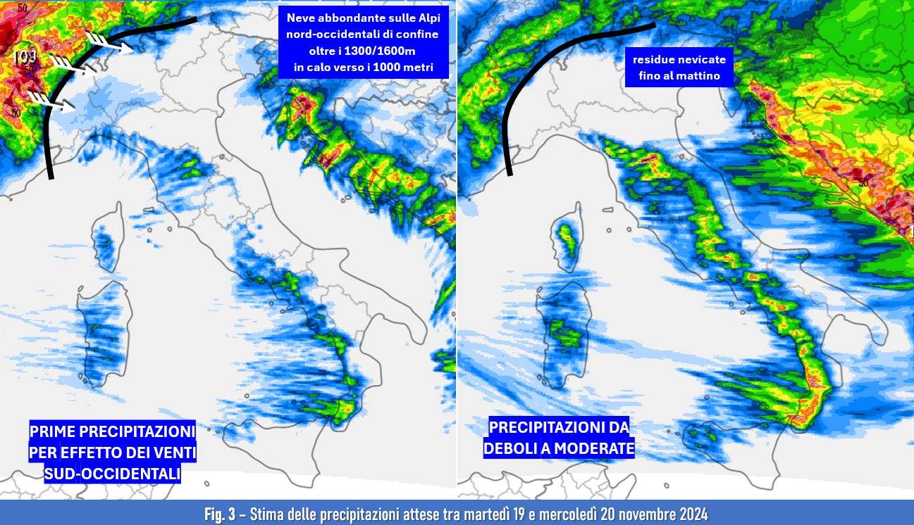 Precipitazioni attese il 19-20 novembre 2024