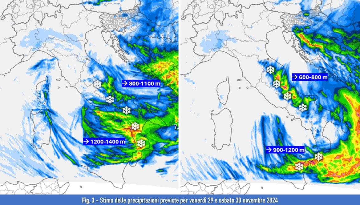 Precipitazioni attese per il 29-30 novembre 2024