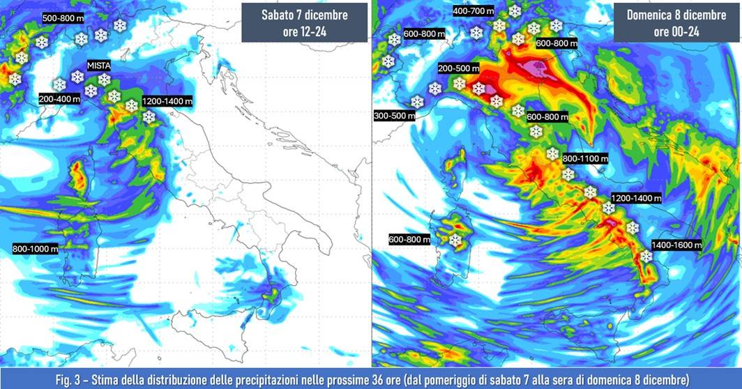 Precipitazioni attese entro l'8 dicembre 2024