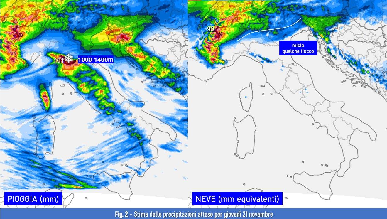 Stima delle precipitazioni il 21 novembre 2024