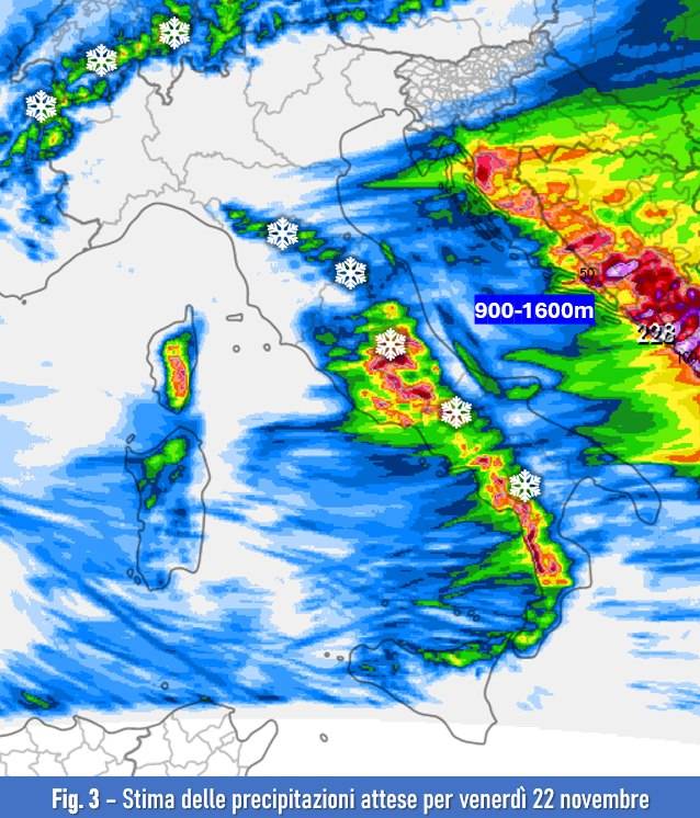 Stima delle precipitazioni il 22 novembre 2024