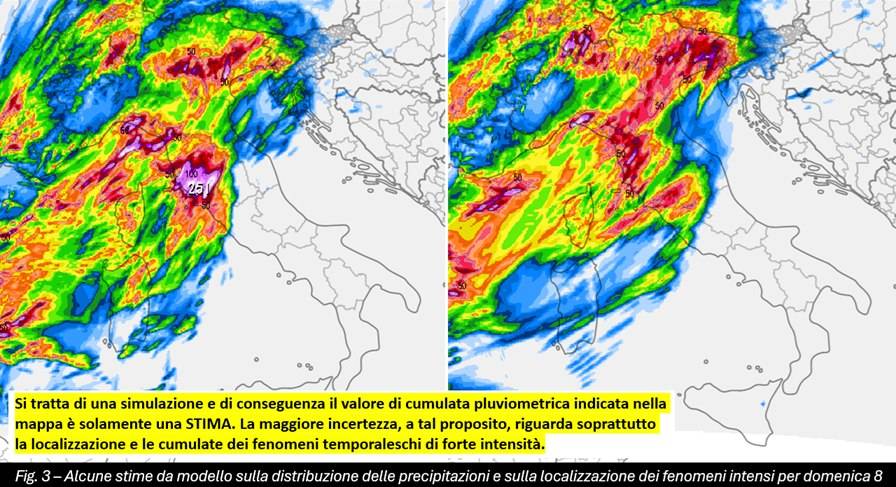 Stime delle piogge attese entro l'8 settembre 2024