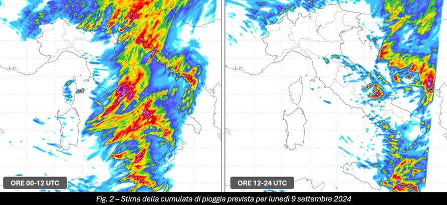 Stime delle piogge attese entro il 9 settembre 2024