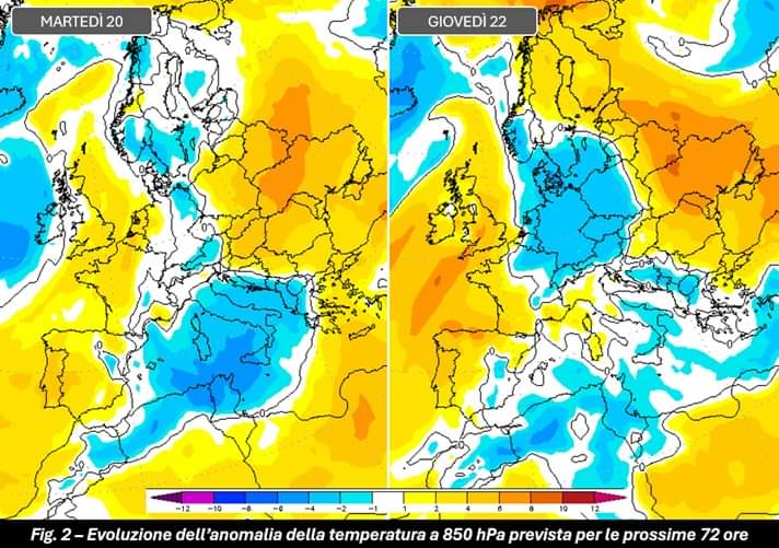 Temperature a 850 hPa prossime 72 ore