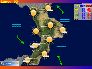 Previsioni giornaliere, riassuntive delle 24 ore, per la regione Calabria