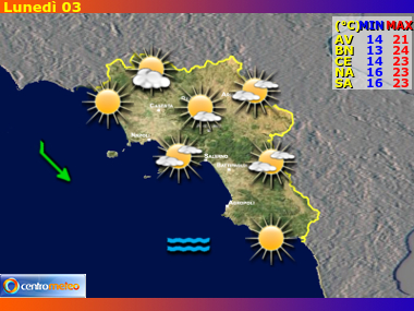Previsioni del Tempo regione Campania, giorno 1