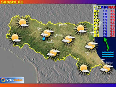 Previsioni del Tempo regione Emilia Romagna, giorno 2