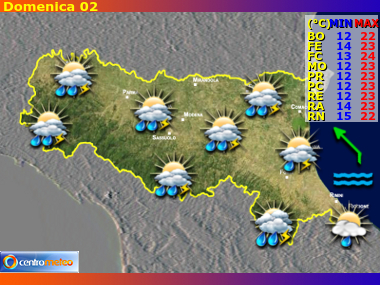 Previsioni del Tempo regione Emilia Romagna, giorno 3
