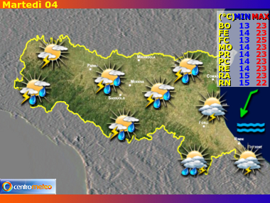 Previsioni del Tempo regione Emilia Romagna, giorno 4