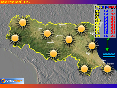 Previsioni del Tempo regione Emilia Romagna, giorno 5