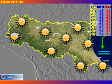 Previsioni del Tempo regione Emilia Romagna, giorno 6