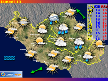 Previsioni del Tempo regione Lazio, Abruzzo e Molise, giorno 0
