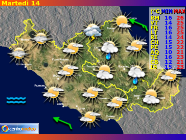 Previsioni del Tempo regione Lazio, Abruzzo e Molise, giorno 1