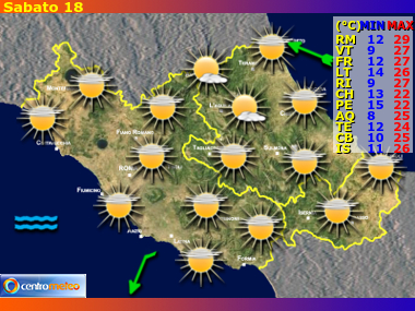Previsioni del Tempo regione Lazio, Abruzzo e Molise, giorno 5