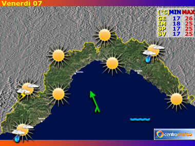 Previsioni del Tempo regione Liguria, giorno 5