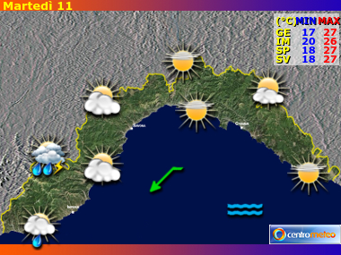 Previsioni del Tempo regione Liguria, giorno 9