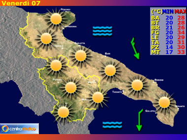 Previsioni del Tempo regione Puglia e Basilicata, giorno 4