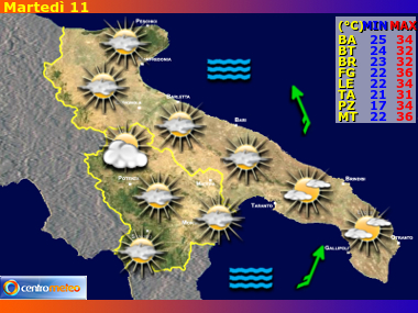 Previsioni del Tempo regione Puglia e Basilicata, giorno 9