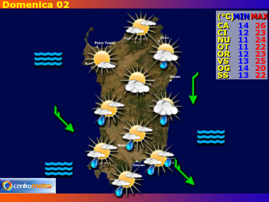 Previsioni giornaliere, riassuntive delle 24 ore, per la Sardegna