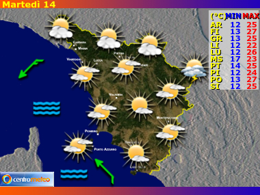 Previsioni del Tempo regione Toscana, giorno 0