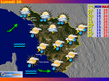 Previsioni del Tempo regione Toscana, giorno 6