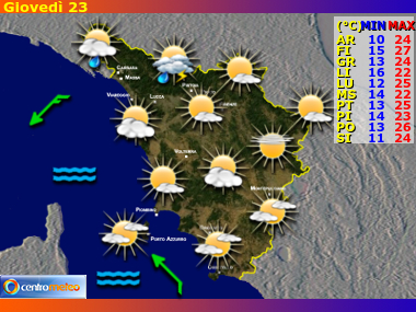 Previsioni del Tempo regione Toscana, giorno 9